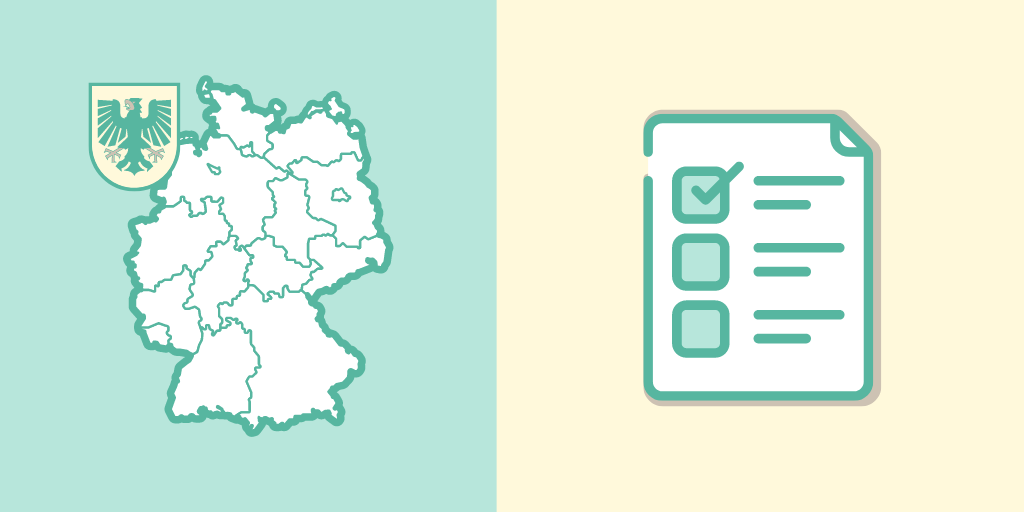 Decorative illustration showing a map of Germany and a to-do list
